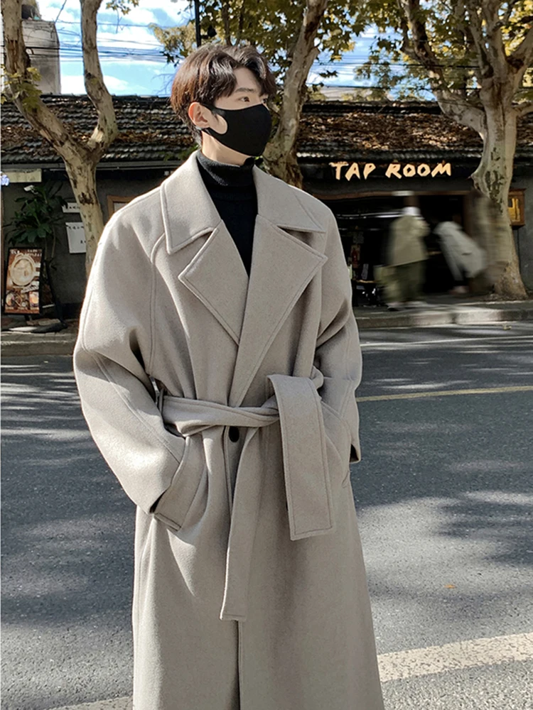 Korean Series Double Breasted Wool coat Men's Mid-Length Autumn and Winter Thickened Fashion Brand Ruan Shuai Draped over the...