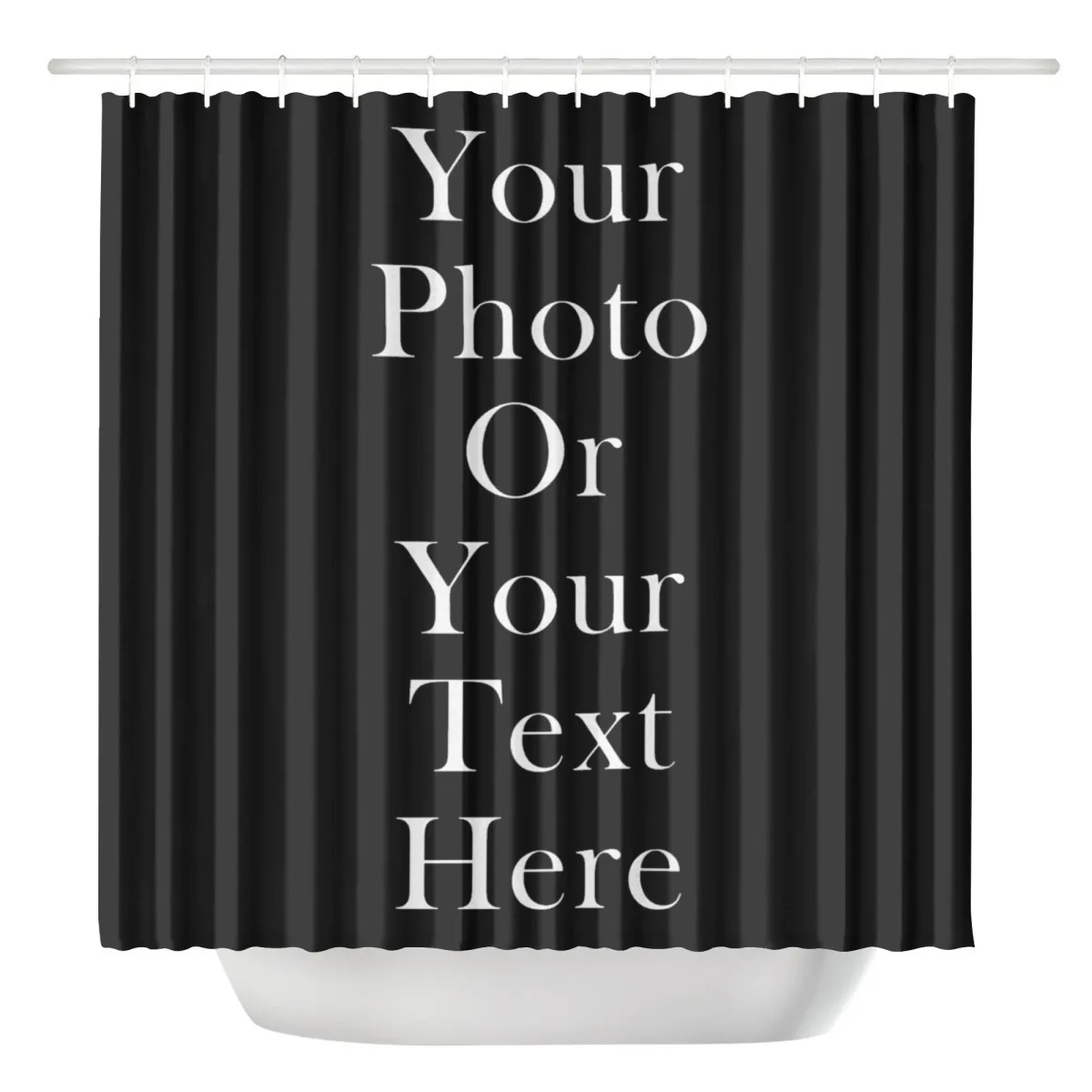 Custom Photo Shower Curtain Personalized Text Design DIY Home Decor Unique Gift Idea Black Background Custom Print