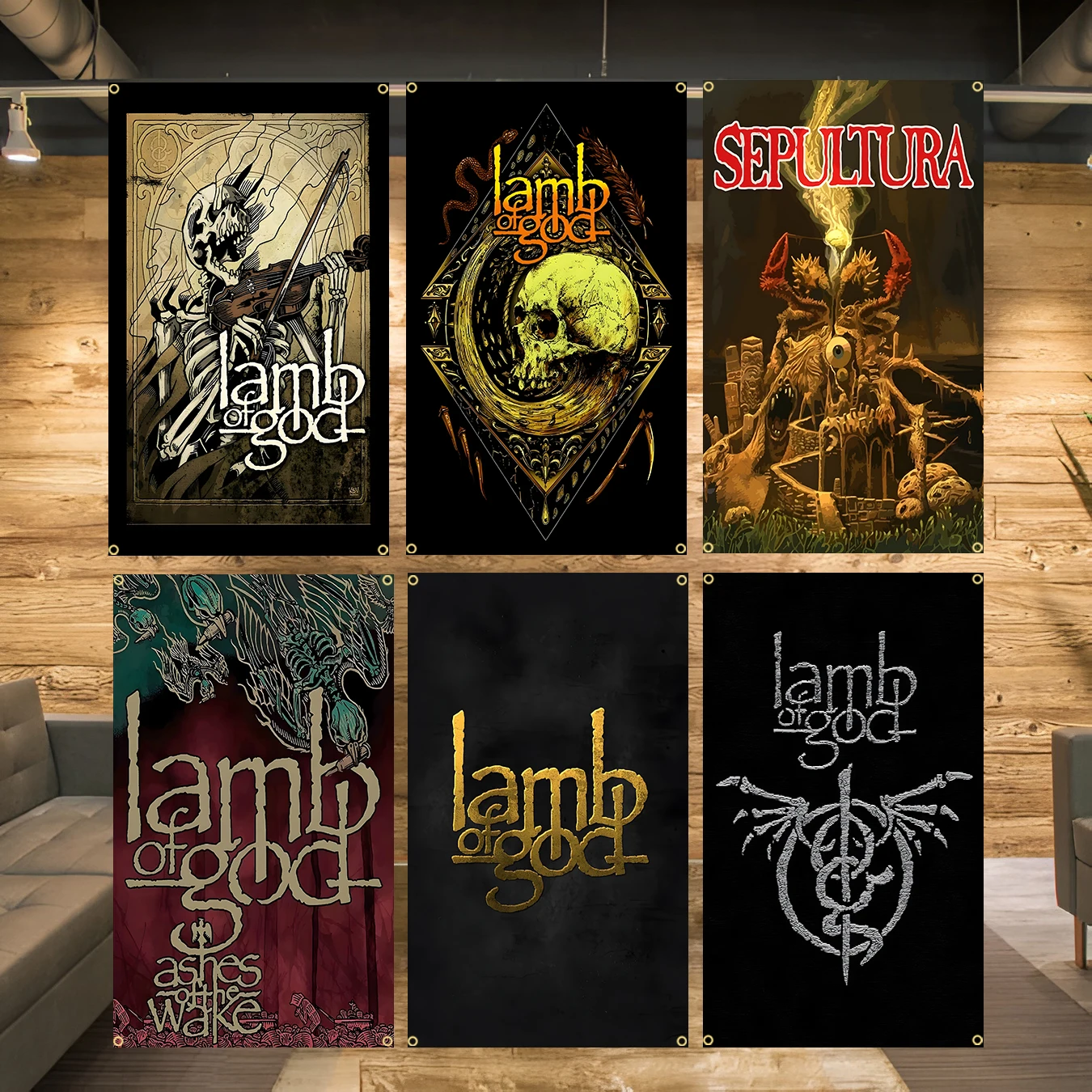 3x5Ft L-Lamb Of Gods Heavy Rock Band Flag Polyeste Printing Banner for Garage Wall Art Out Door Decoration With Grommet