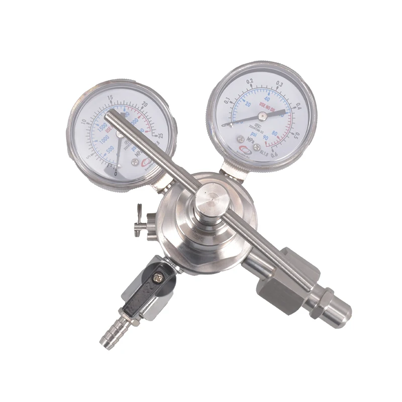 316L Stainless Steel Dual Gauge Oxygen Pressure Regulator W21.8 G5/8 5/16'' Barbed Shut Valve Gas Saving