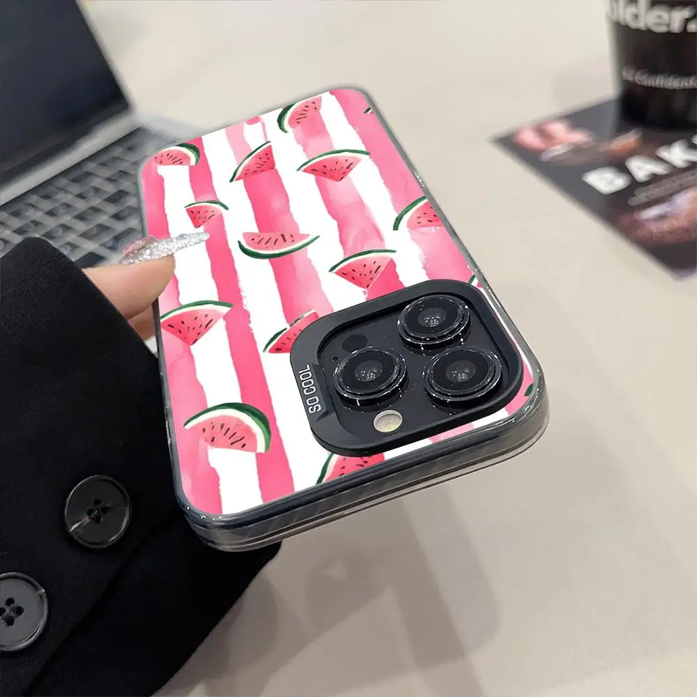 Summer Watermelon Cute Cartoon Phone Case Matte Colored Silver For IPhone 15 14 16 13 12 11 Pro Max Plus XS X Shockproof Hard Co