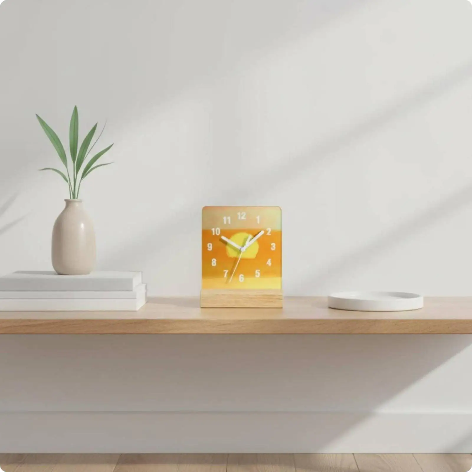 Sunset Timepiece Wooden Base Noiseless Table Timepiece Minimalist