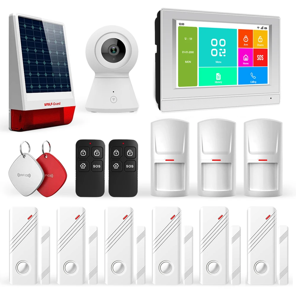 Sistema de alarme de segurança contra roubo doméstico inteligente sem fio TuyaSmart 4G GSM SMS WIFI de 7 polegadas