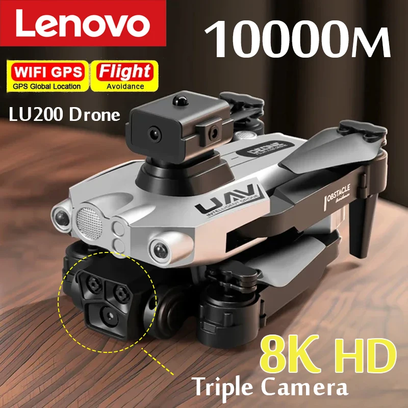 Lenovo LU200 Drone 8K Professionale Triple Camera HD WIFI GPS Optical Localization Four-way Obstacle 10000M Remote Control Drone