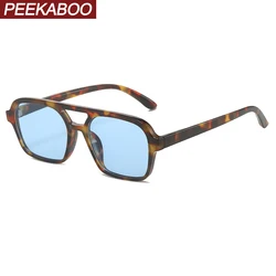 Peekaboo double bridge square sunglasses for men anti blue light PC frame unisex retro sun glasses for women uv400 blue brown