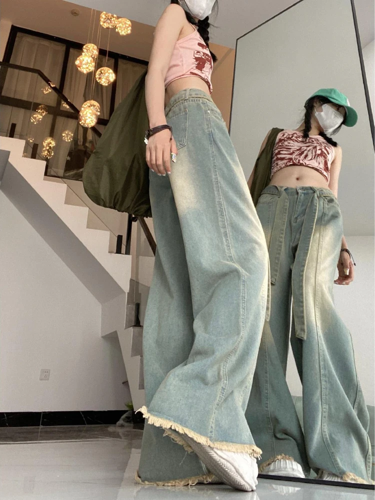 Jeans Donna Americano Retro Denim Moda Vintage Impero Casual Estetica Harajuku Primavera High Street Y2k BF Stile Figura intera