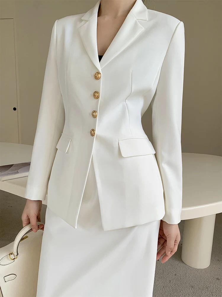 Women Long Sleeve White Suit Set For Spring Summer Office Lady Elegant Business Interview Workwear Skirt Suits Two Pieces Set