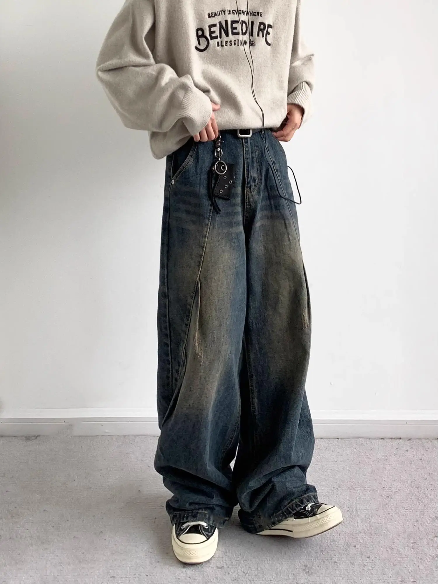 

Мужские джинсы в стиле ретро, свободные, повседневные, прямые, широкие, длинные, весенние, новые, в японском стиле