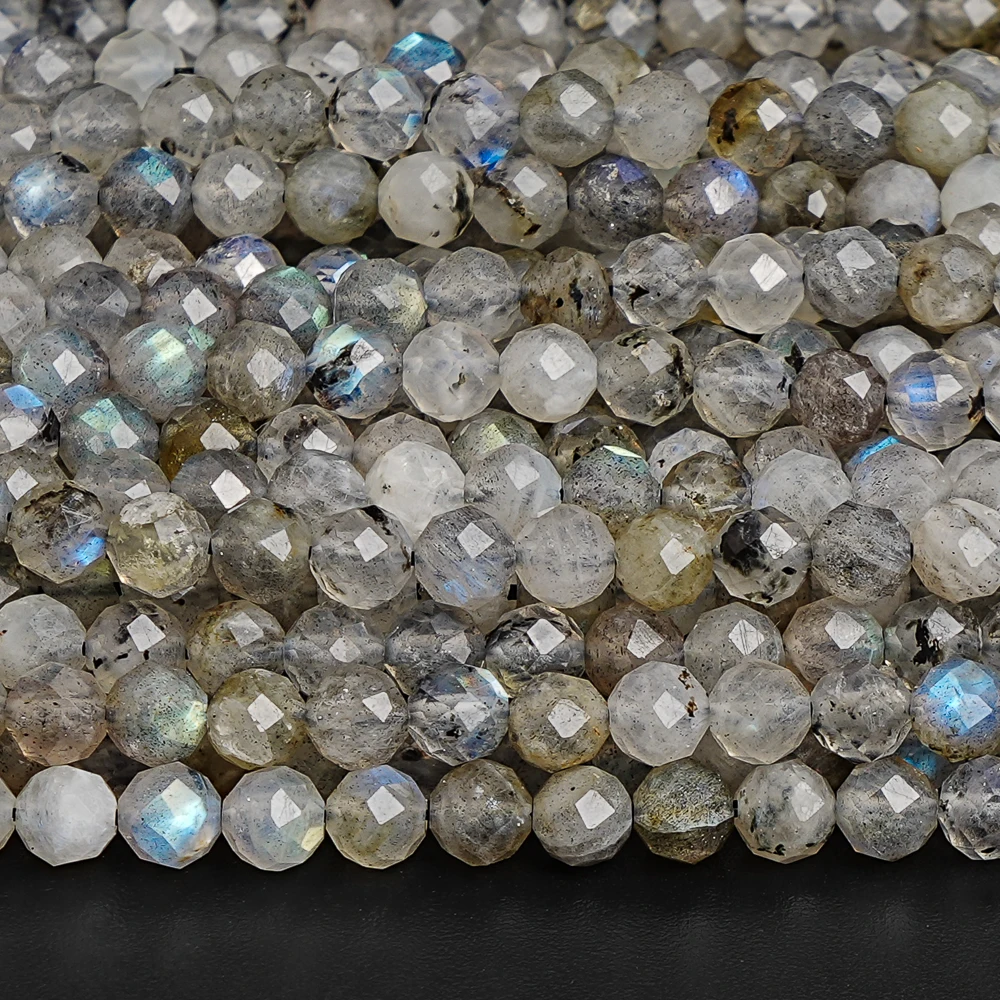 Genuine Natural 4mm Gray Labradorite Beads 64-Facet High Precision Cut Flash Beads for Unique Luxury Jewelry Making DIY Necklace