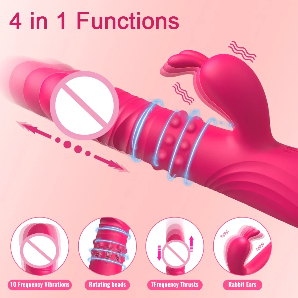 Rabbit Vibrator for Women Vagina G-Spot Nipple Clitoris Stimulator Thrusting Telescopic Rotating Dildo for Adult Sexy Toys