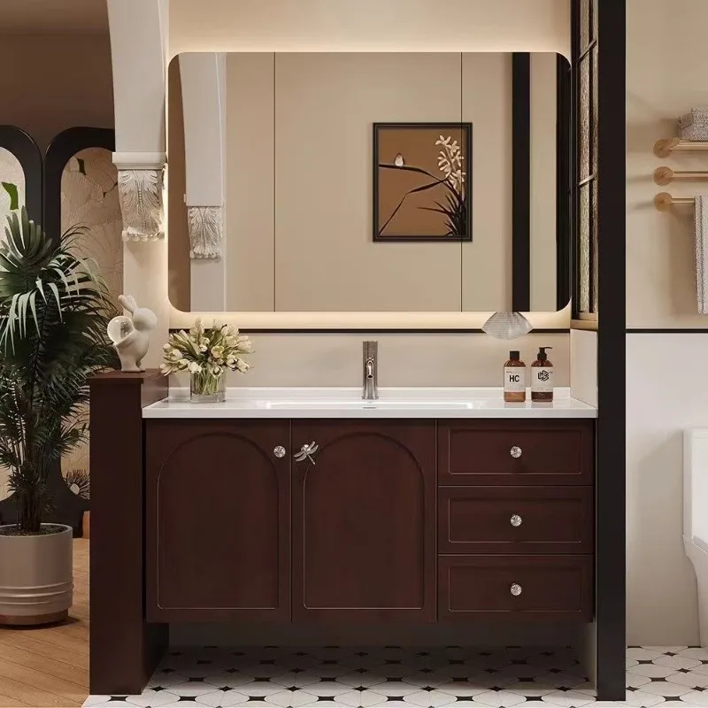 Antique French oak washbasin, integrated Chinese retro washing ceramics, bathroom cabinet c