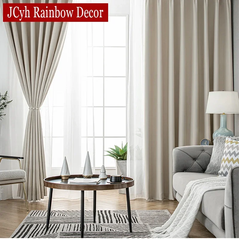 Beige Blackout Cutains for Living Room Bedroom Modern Long Hall Window Curtains Kitchen Cheap Door Ocultant Curtains 85% Shading