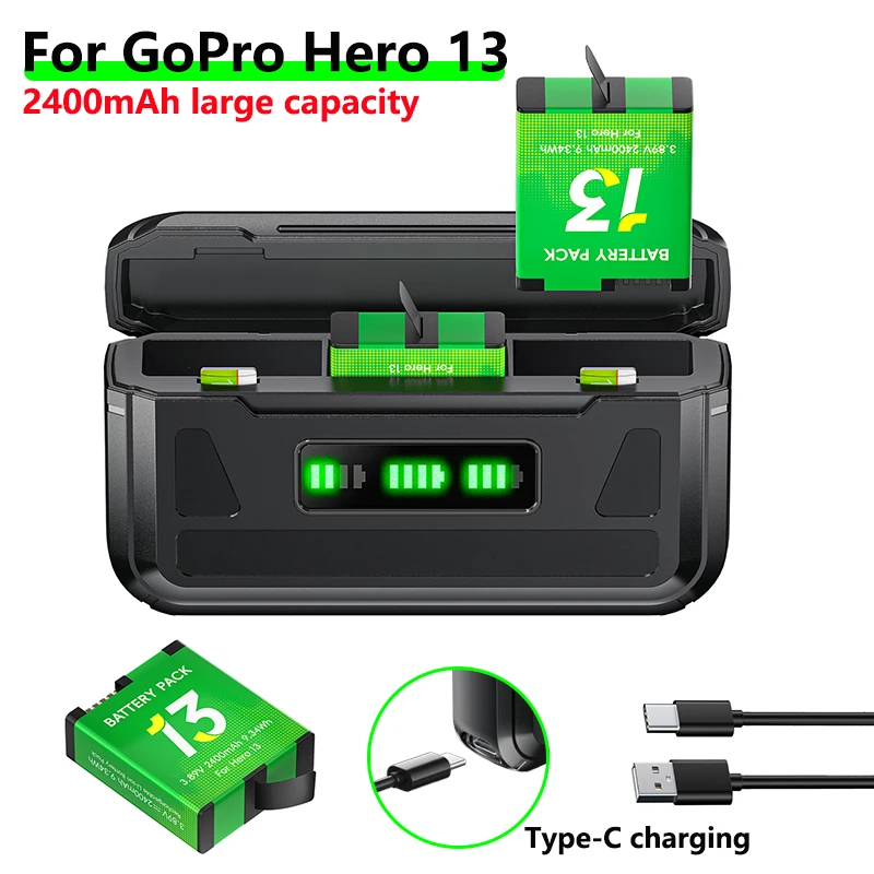 

PALO 2400mAh For GoPro Hero 13 Camera Battery + 3 Slots Storage Box Charger for Gopro Hero 13 Black Sport Camera Accessories