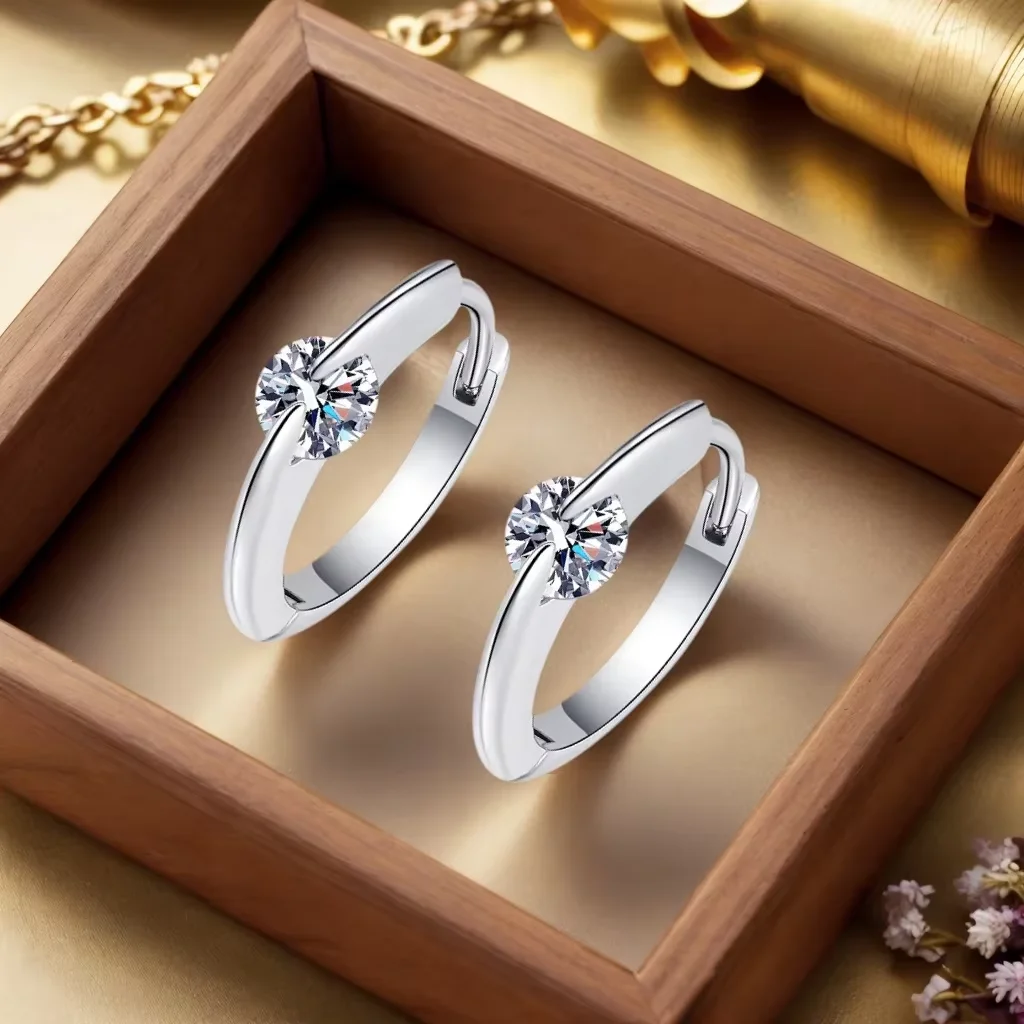

925 Sterling Silver Smooth Crystal Hoop Earrings Wedding Jewelry Accessories for Women Luxury Dinner Photoshoot