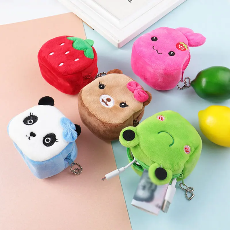 Women Coin Purse Cartoon Zipper Plush Coin Purse Pouch Purse Earphone Bag Wallet Bag Key Holder Bags For Ladies