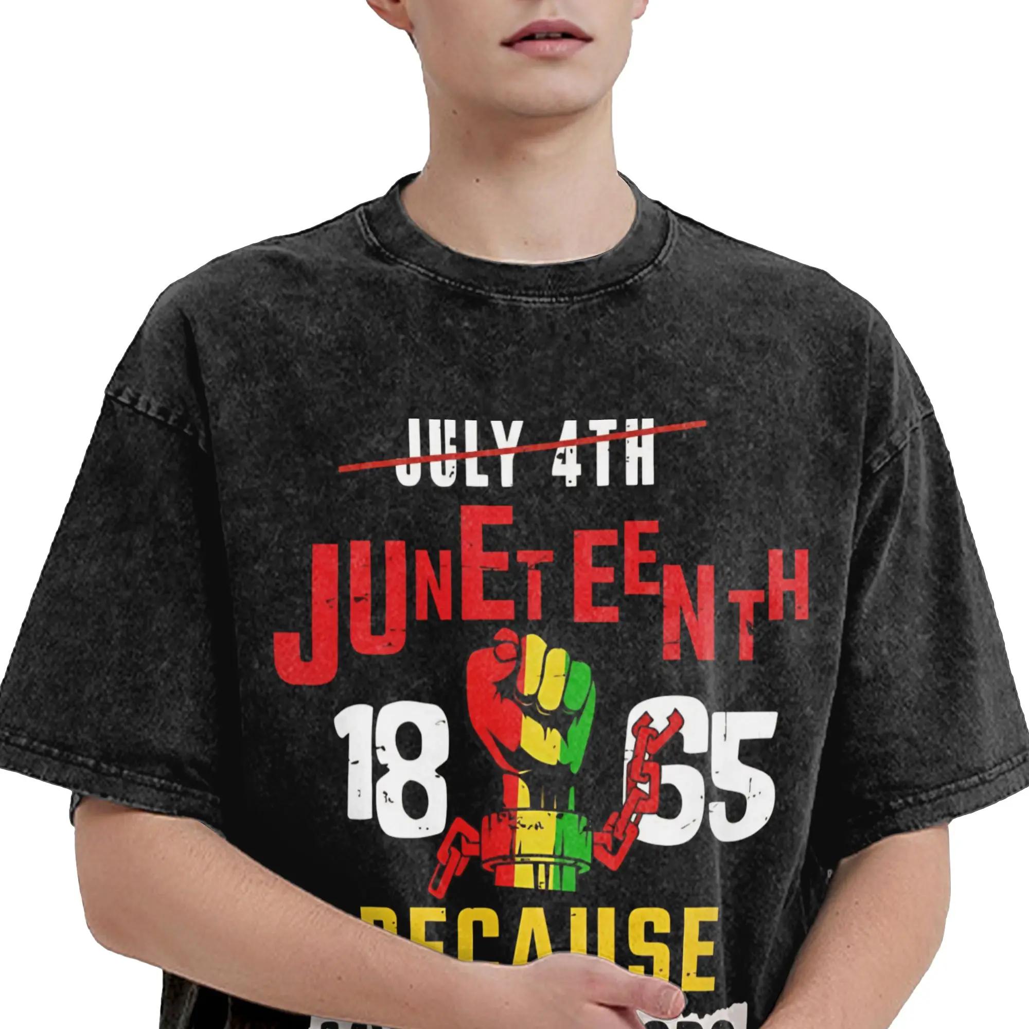 Juneteenth 1865 Rooted In Freedom Merch Washed T Shirts for Men Women Streetwear Hip Hop T-Shirt Summer  Tees Tops Short Sleeve