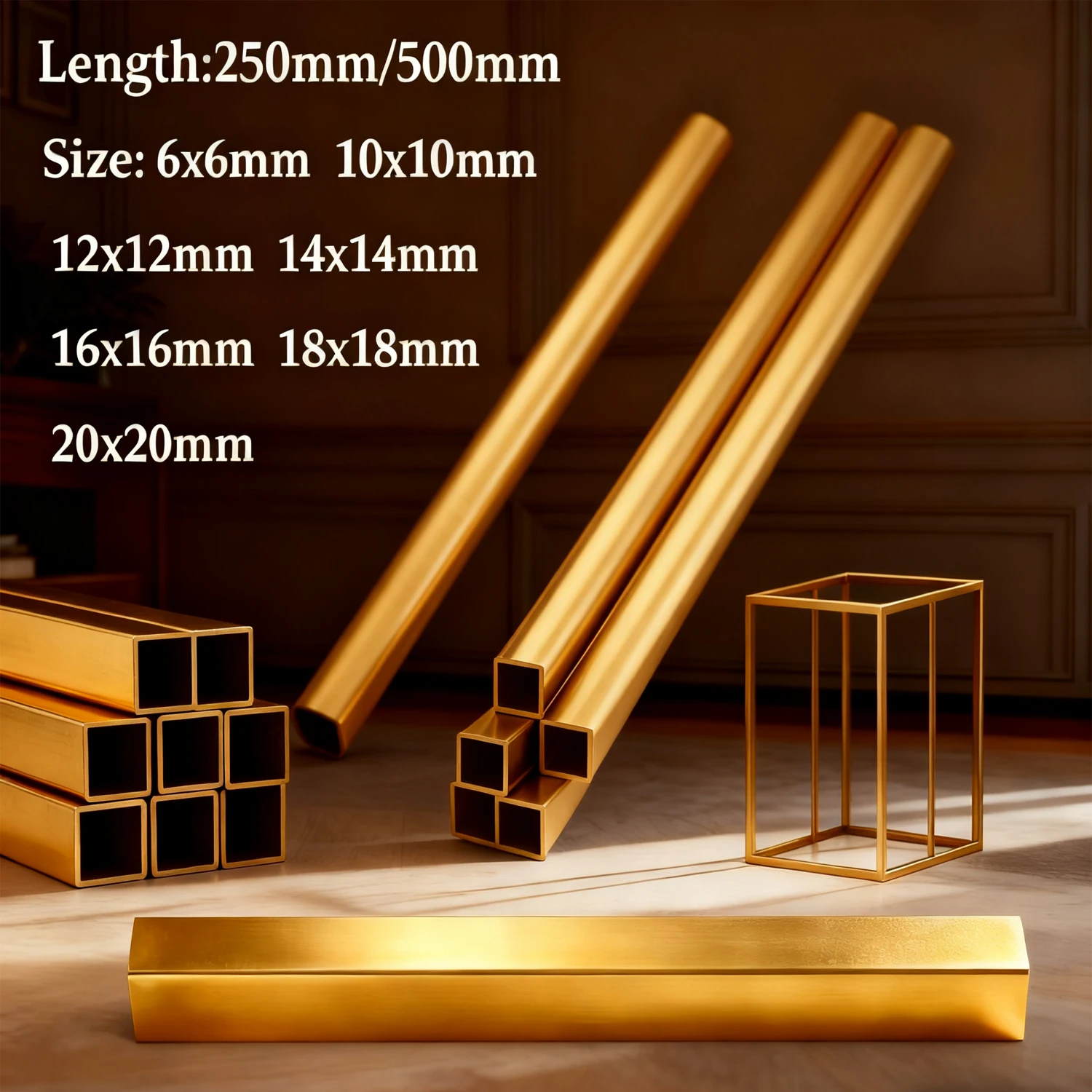 1PCS High-Quality Brass Square Tube 6-20mm Hollow Pipe 250mm/500mm Length for DIY Craft Model Making And Hardware Supplies