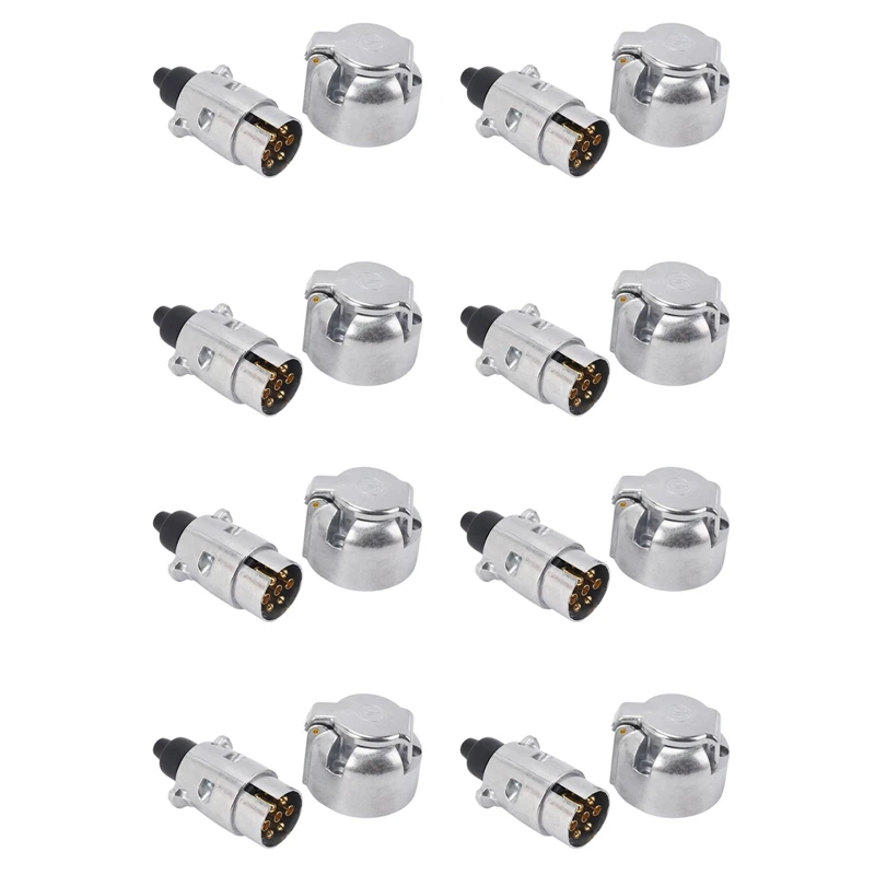 16X Trailer Accessories- 7 Pin Trailer Plug 12V Rv Sockets Towbar Towing 7Pin Metal Trailer Connectors