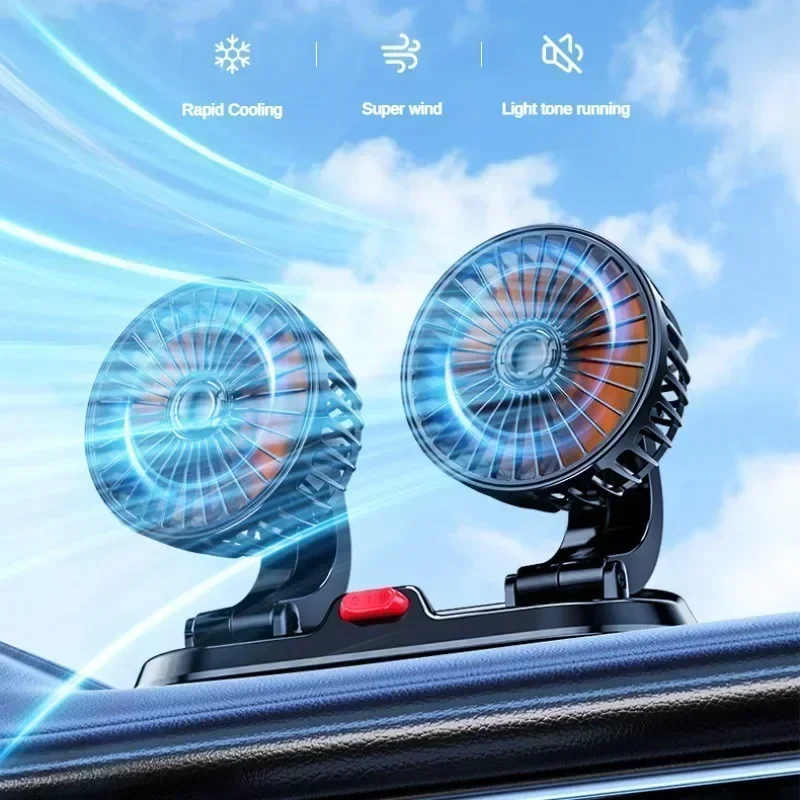 Car Cooling Fan 360° Adjustable Dual Head Cooling Air Fan Brushless Motor Low Noise Automobile Vehicle Fan for Car