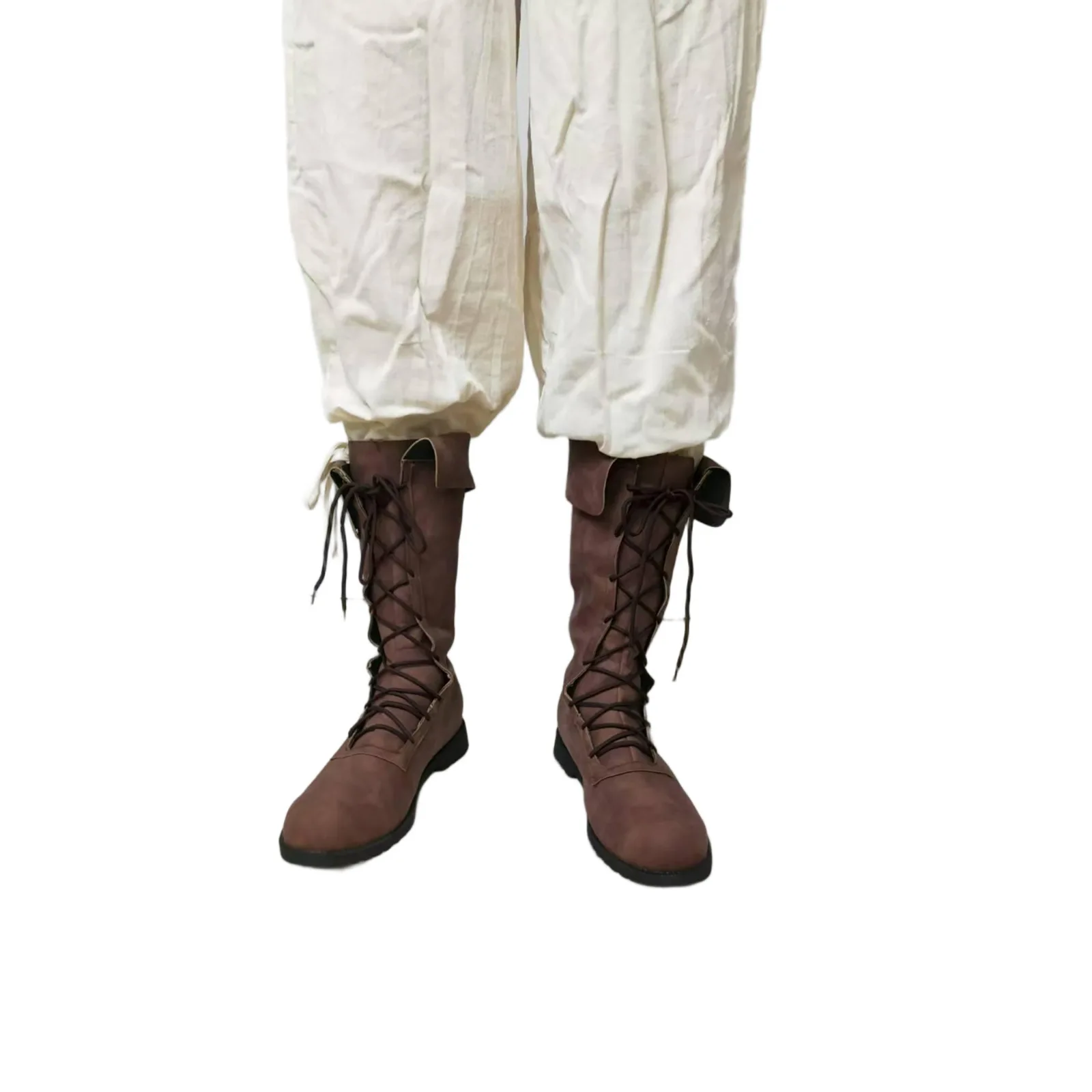 Herren Retro Mittelalterliche Renaissance-Stiefel Ritter Piraten Cosplay Schuhe PU-Leder Flache Halbhohe Stiefel für Halloween Rollenspiel Party Kriegerstiefel – Detail 6