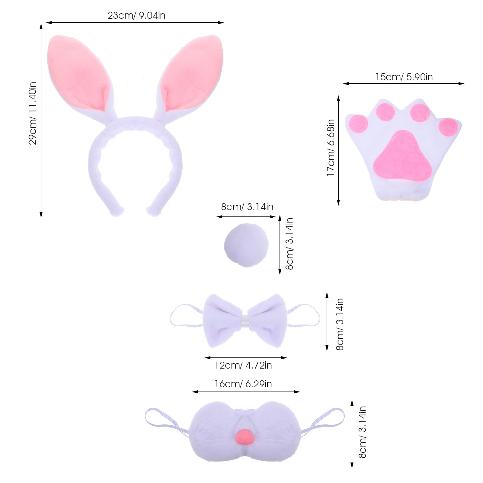 1 set fascia per orecchie di coniglio accessori per costumi da coniglietto pasquale naso papillon coda puntelli cosplay per feste accessori per costumi pasquali