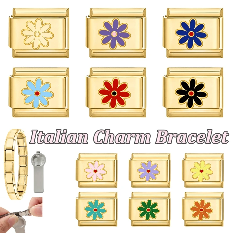 2025 الربيع الصيف الزهور الملونة توليب الورد القط القمر الإيطالية سحر الروابط صالح 9 مللي متر الفولاذ المقاوم للصدأ سوار المرأة DIY بها بنفسك صنع #5