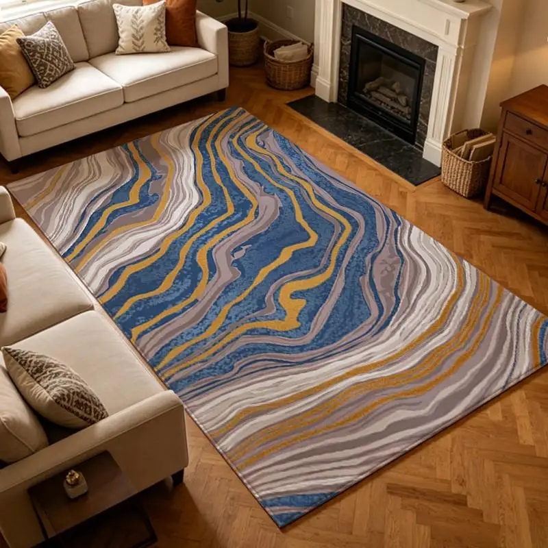 Modern Marble Swirl Abstract Carpet Flooring, Flowing Ink Texture Area Rug for Contemporary Home