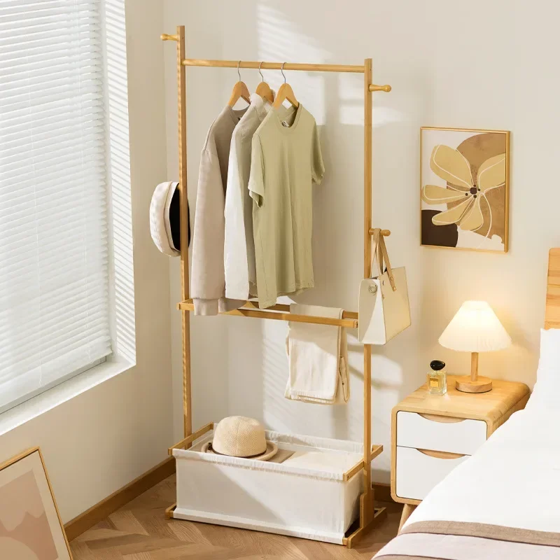 Drying rack Bedroom household hanging rack Mobile drying pole Nanzhu coat rack Cabinet Room storage hanger storage rack