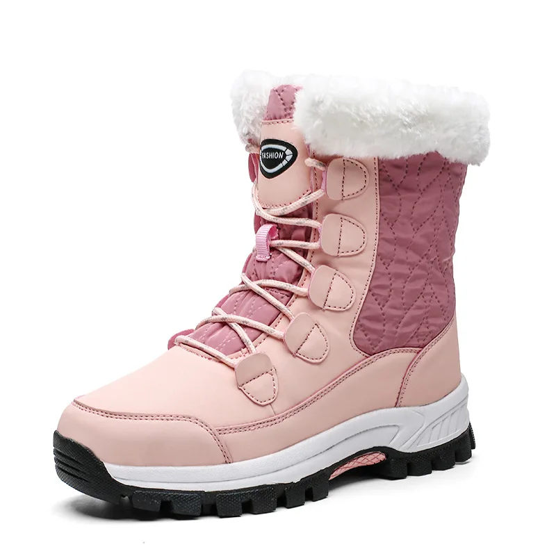 

Women's snow boots thickened insulation high tube men's and skiing outdoor sports mountain climbing fur sneakers platforms print