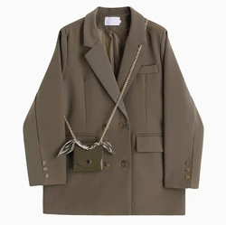 SuperAen 2025 New Heavy Industry Stitching Contrasting Color Irregular Blazer Top Women Jacket