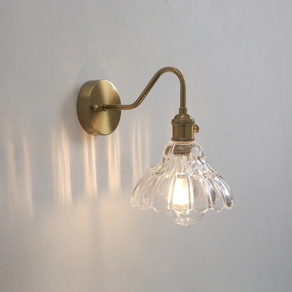 Japanese Retro Floral Glass Wall Lamps Modern Simple Bedroom Study Bedside Lamp for Led Mirror Light with Adjustable Wall Sconce