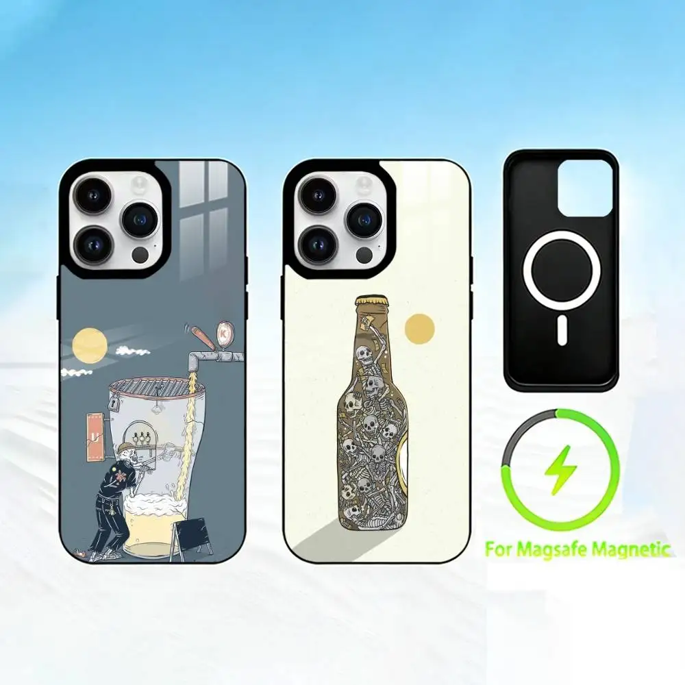 

S-Skull D-drinks B-beer Phone Case For iPhone 17 16 15 14 13 12 Pro Max Plus for Mirror Wireless Magnetic Cover