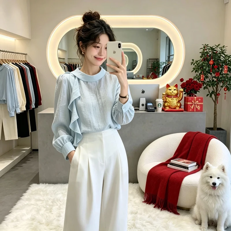 Temperament Solid Long Sleeve Bow Bandage Shirt Tops Spring Autumn New Long Sleeve Fashion Blouse Elegant Office Women Clothing