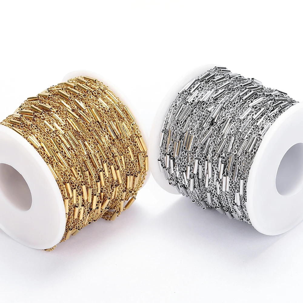 Cadenas de tubo de collar de acero inoxidable de 2 metros para pulseras, fabricación de joyas, accesorios de bricolaje hechos a mano