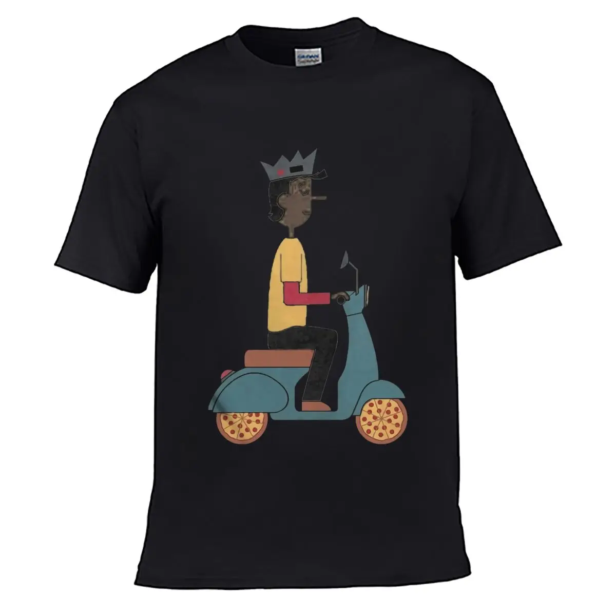 Crowned Person Riding Pizza Wheel short-sleeved T-shirt