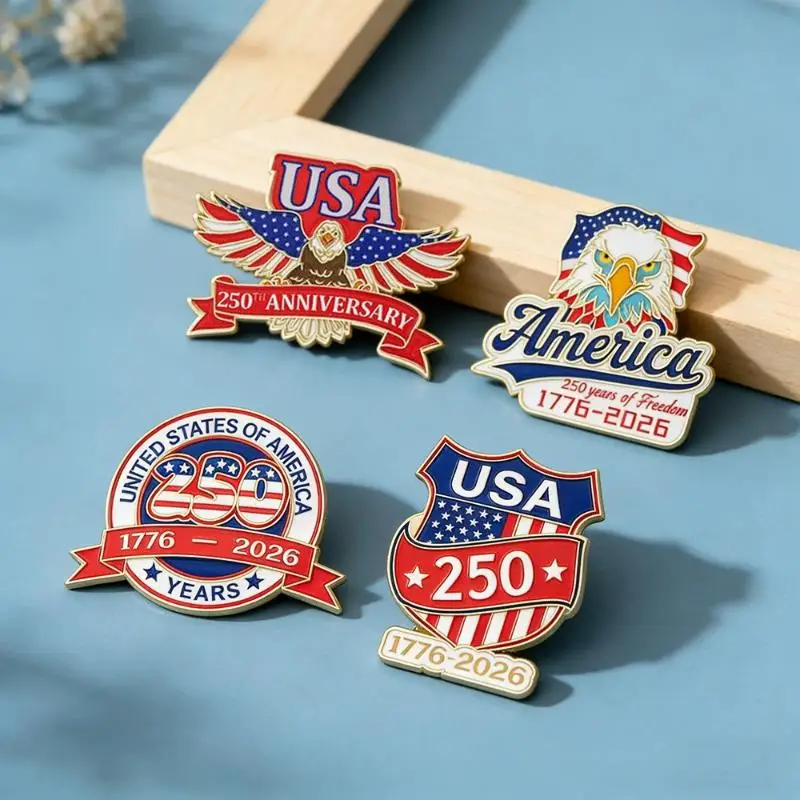 250th USA Anniversary Enamel Lapel Pins 1/5PCS Patriotic Eagle Pattern Exquisite Brooch for Independence Day Party Outfit Decor