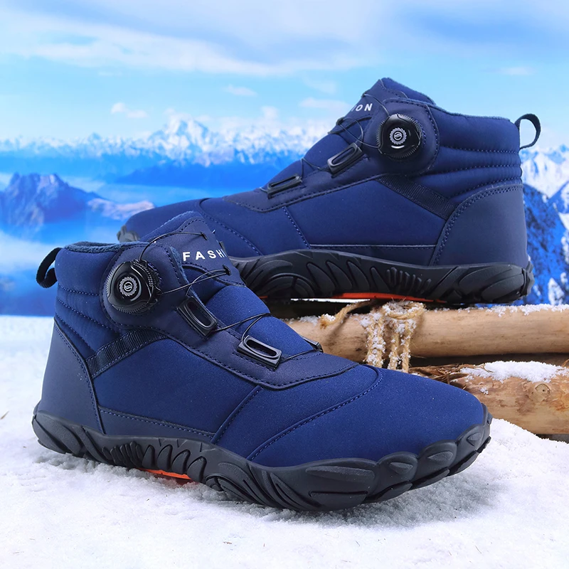 Women Barefoot Boots for Winter Snow Boots for Men Plush Warm Ankle Shoes Automatic Buckle Shoelace Hiking Shoes Plus Size