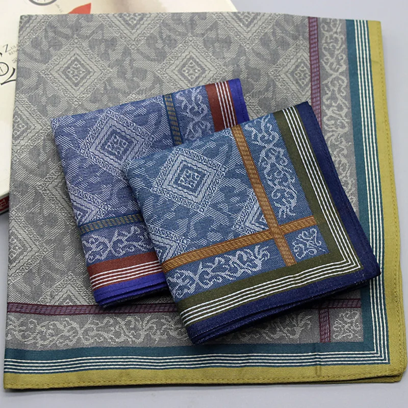 3pcs/Set Men Plaid New Square Jacquard Cotton Handkerchief For Gentlemen Cashew Flower Pocket Towel Wedding Party Christmas Gift