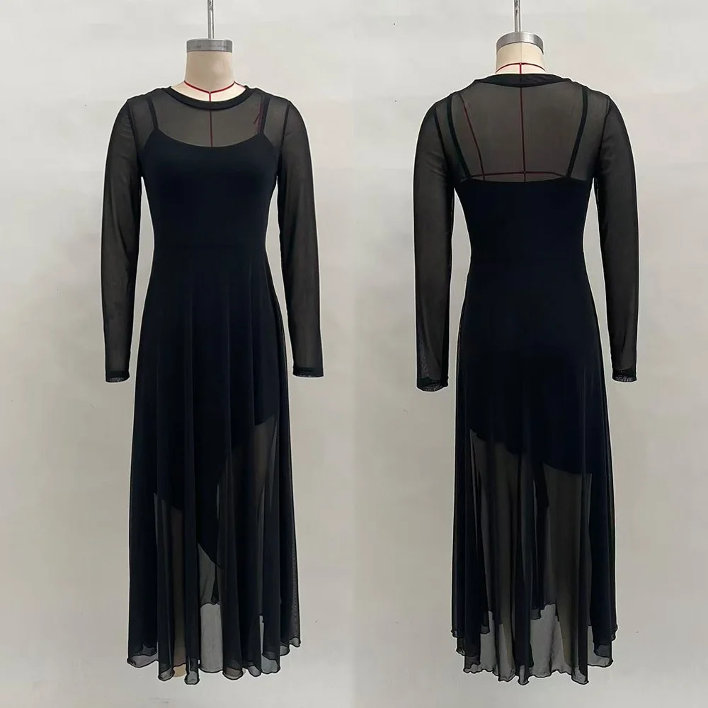 

Autumn and winter European and American elegant patchwork long sleeved fashionable temperament fishtail dress for women