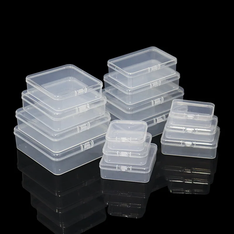 Square PP Plastic Box Rectangular Storage Transparent Flip Cover One-Piece Storage Parts Small Product Jewelry Packaging