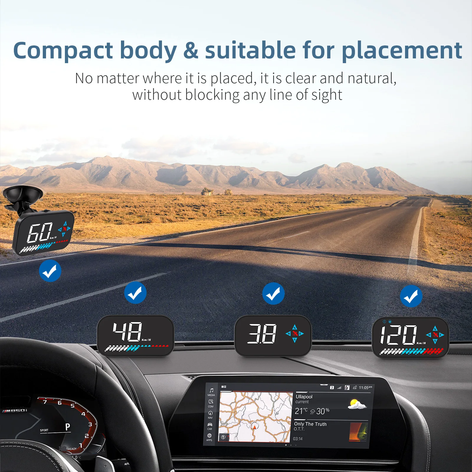 

GM7 car HUD head-up display, car GPS projection speedometer, driving distance speed display, front projector