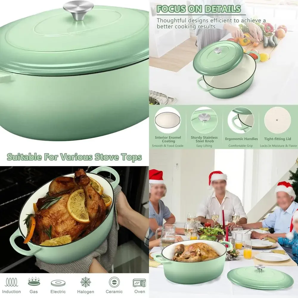 

Enameled Cast Iron 7QT Oval Dutch Oven Pot with Lid, Non-stick, Easy Clean, Suitable for Bread Baking, Stewing, Braising, Frying