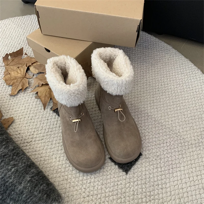 Bottes de fourrure décontractées pour femmes, chaussures de neige plates, confortables, extérieur, haute qualité, vêtements de mode, degré, chaud, hiver