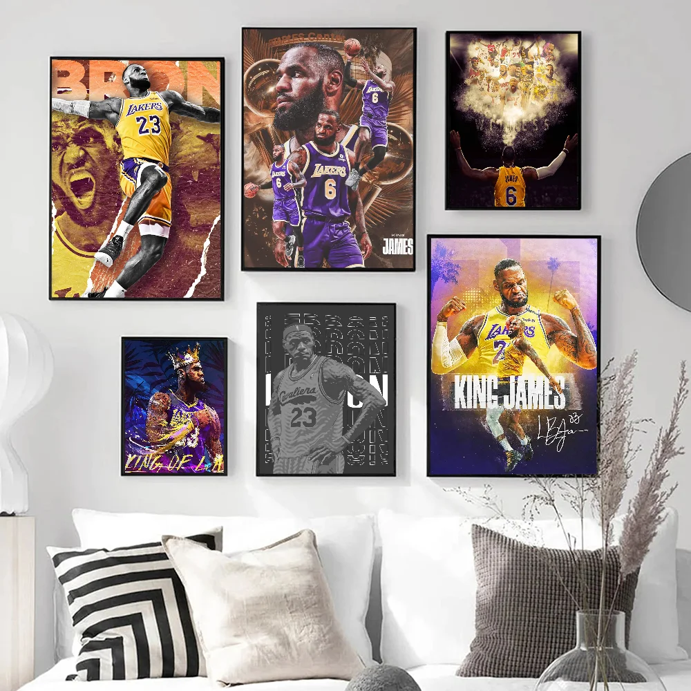 POP Basketball Player L-LeBron- James Basketball Whitepaper Poster HD Quality Poster Wall Art Painting Study Room Wall Decor