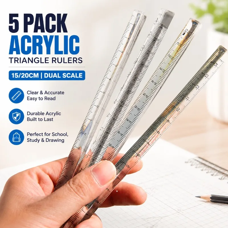 Acrylic Transparent Triangle Rulers with Dual Scale for School Supplies Students Drawing