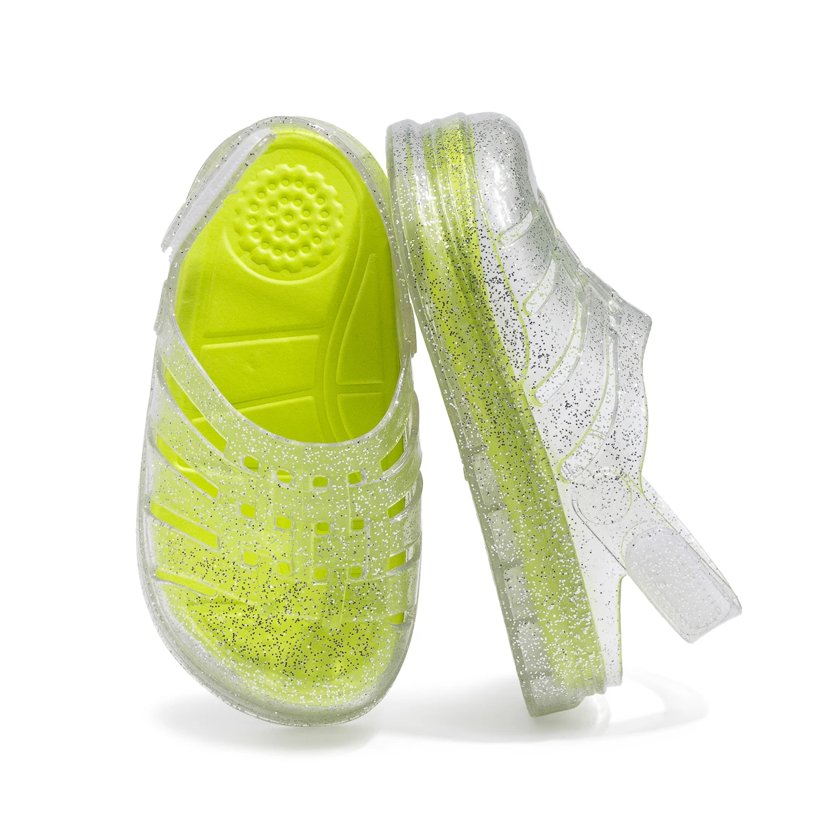 Girls Glitter Jelly Sandals Toddler Kids PVC Summer Beach Shoes Adjustable Back Strap Breathable Cut-Out Princess Party Shoes