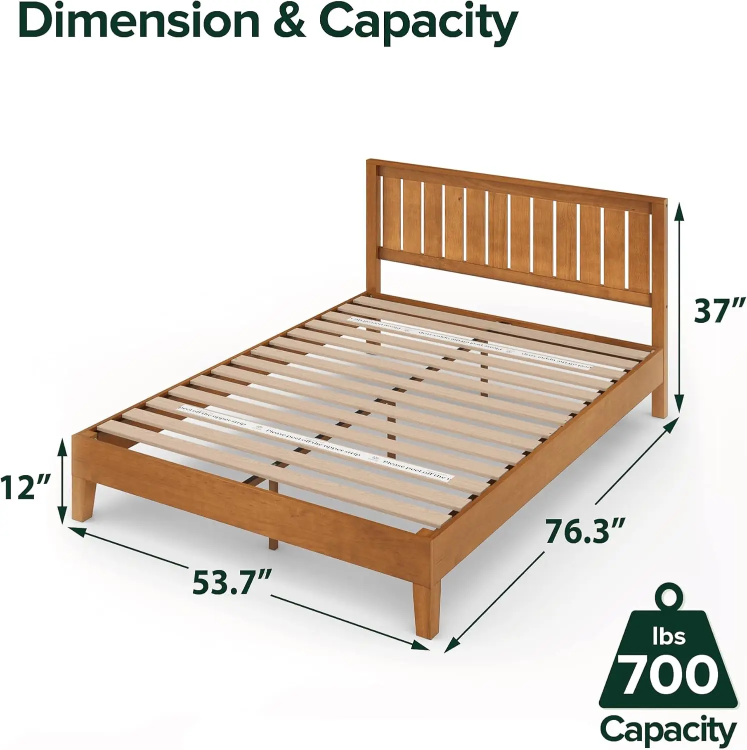 Alexis Deluxe Wood Platform Bed Frame with Headboard, Wood Slat Support, No Box Spring Needed, Easy Assembly Rustic Pine