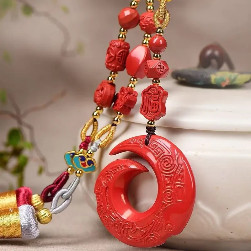 Natural Car Pendant, A High-Quality Red Piece Believed To Bring Good Luck, Handcrafted With Meticulous Weaving