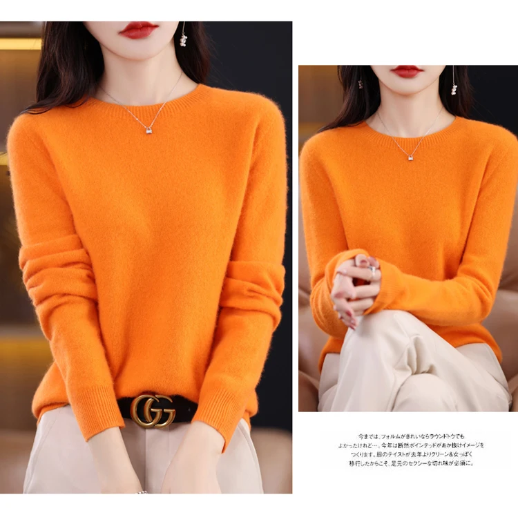 2026 New Cashmere Basic Top Long Sleeve Women O-Neck Knitted Sweater 100% Pure Merino Wool Pullover Clothing Knitwear Traf
