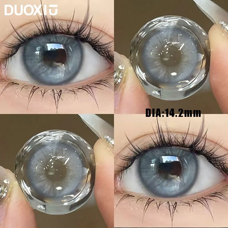 DuoXiu 1Pair Color Contact Lenses New Product Lan Cat Sclera Blue Green Lenses Degree Prescription -0.00 to -8.00 Beauty Pupils